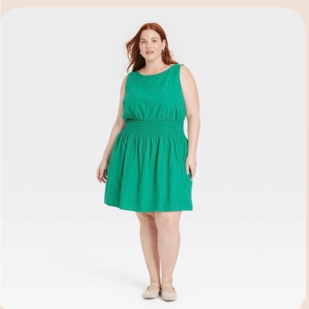 Universal Thread Green Mini Dress Smocked Waist Pockets NWT‎ XXL